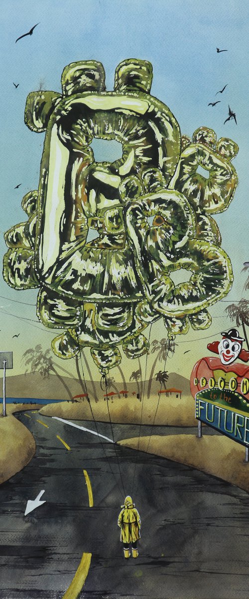 "Welcome to the future" 2021 Watercolor on paper 70x50 by Eugene Gorbachenko