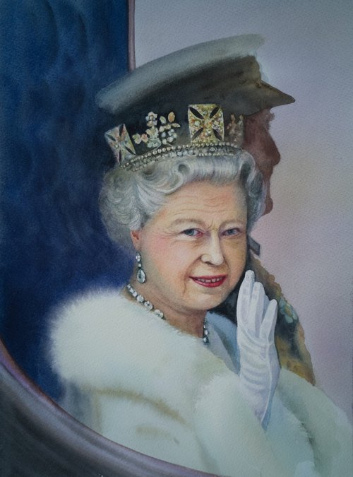 Queen Elizabeth II Portrait by Olga Beliaeva Watercolour