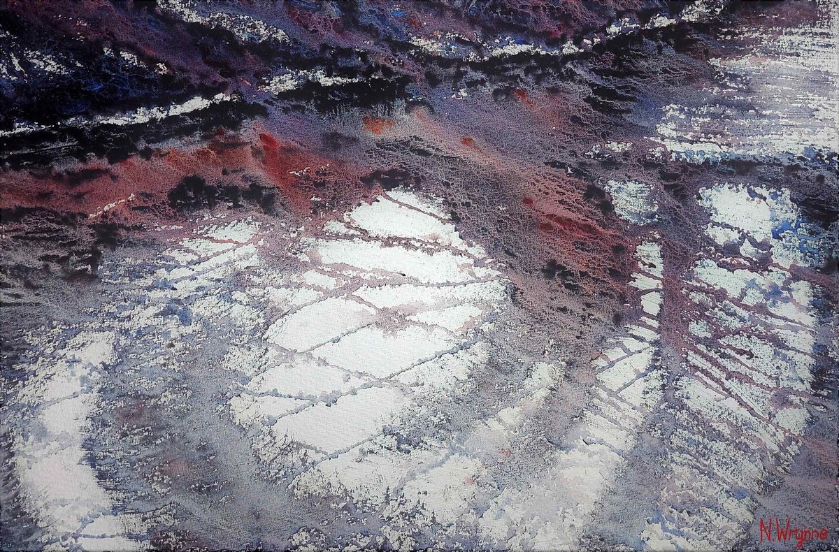 Impressionistic Abstract Watercolour By Neil Wrynne, 22 X 15", Melancholy Waters, Original Artwork