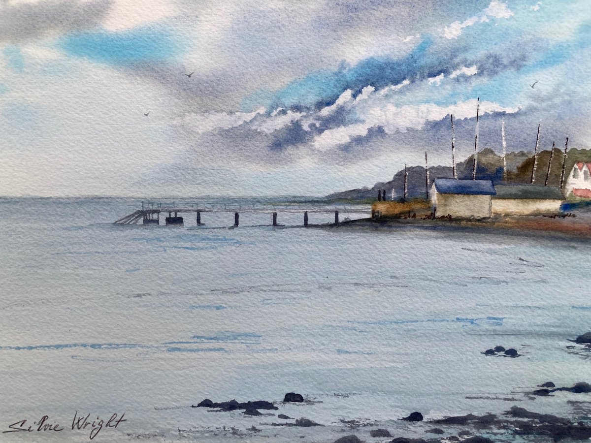 Impressionistic Landscape Watercolour By Silvie Wright, 14 X 10", Holywood Bay, Original Artwork
