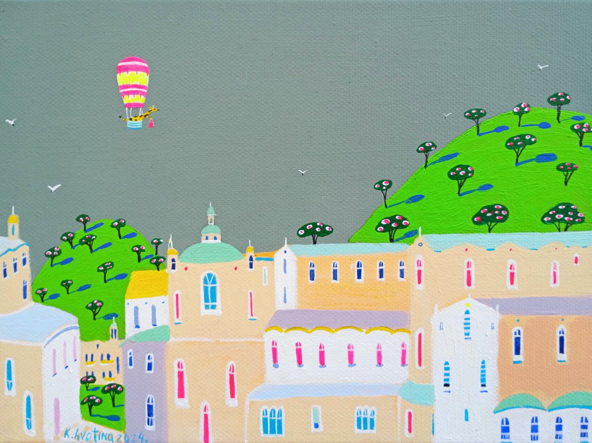 Impressionistic Animal Acrylic Painting By Katrina Avotina, 9 X 7", Josephine Arrives In Tuscany, Original Artwork