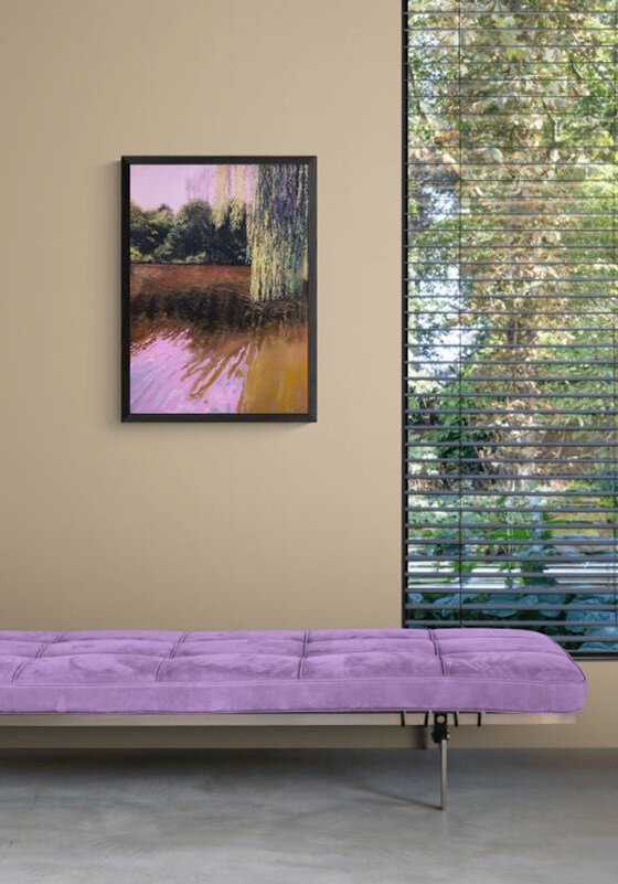 'The Elsham Willow' Large Landscape Oil Painting Summer Trees Lake Reflections