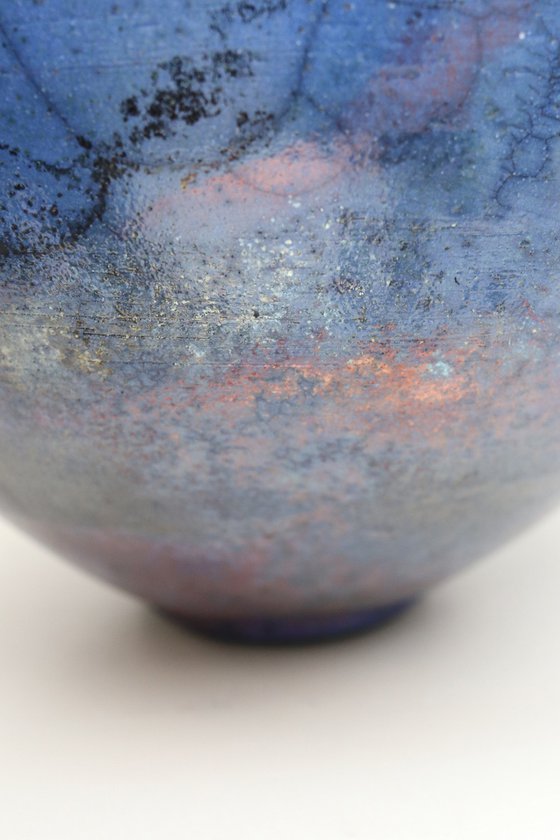 Blue Raku Moon Jar