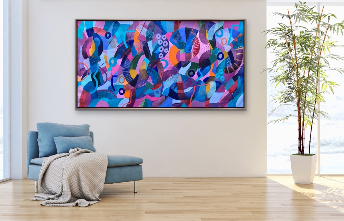 Organic Abstract Acrylic Painting By Rashna Hackett, 72 X 37", Violeta, Original Artwork