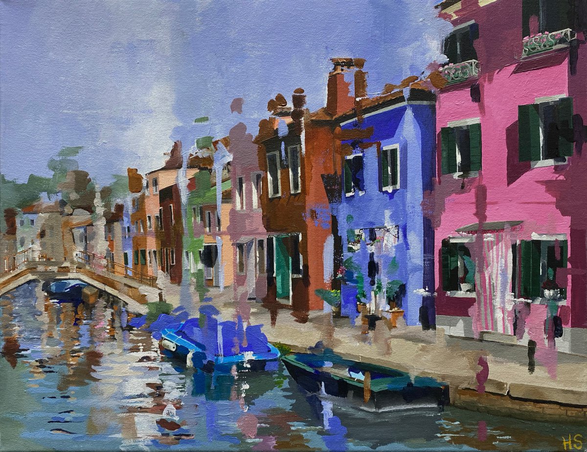 Venetian Canal Reflections By Helen Sinfield, 20 X 16, Artwork For Sale On Artfinder