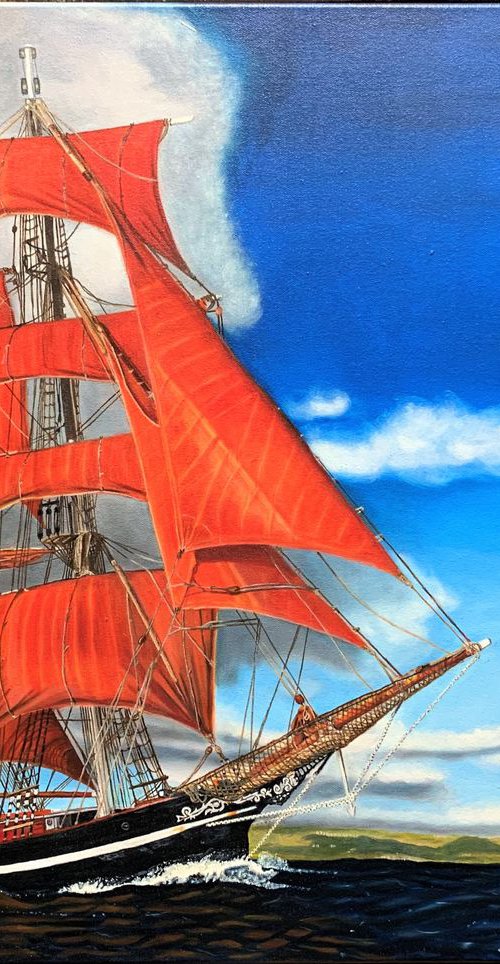 Schooner at sail away from storm by Jeffrey Allen Phillips - My JP Art