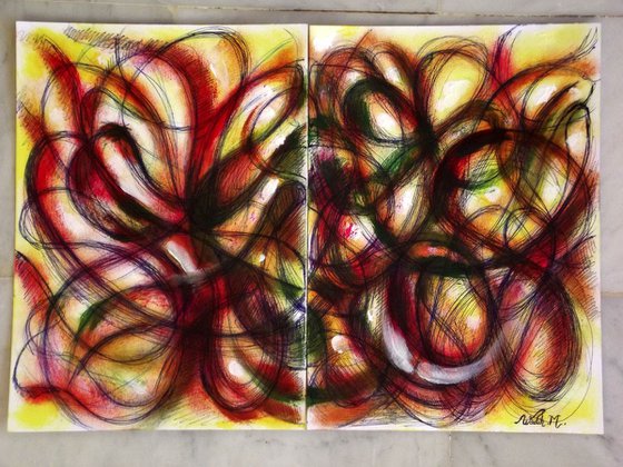 BUTTERFLY MOVES -  Abstract painting - Double paneled  41x30cm