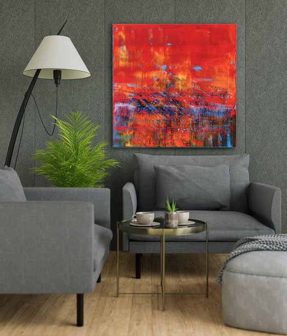 80x80 cm Red abstract painting Abstract landscape