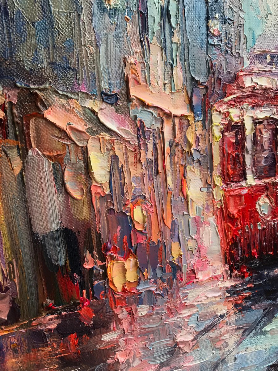 Impressionistic Cityscapes Oil Painting By Artem Grunyka, 16 X 20, Tram, Original Artwork