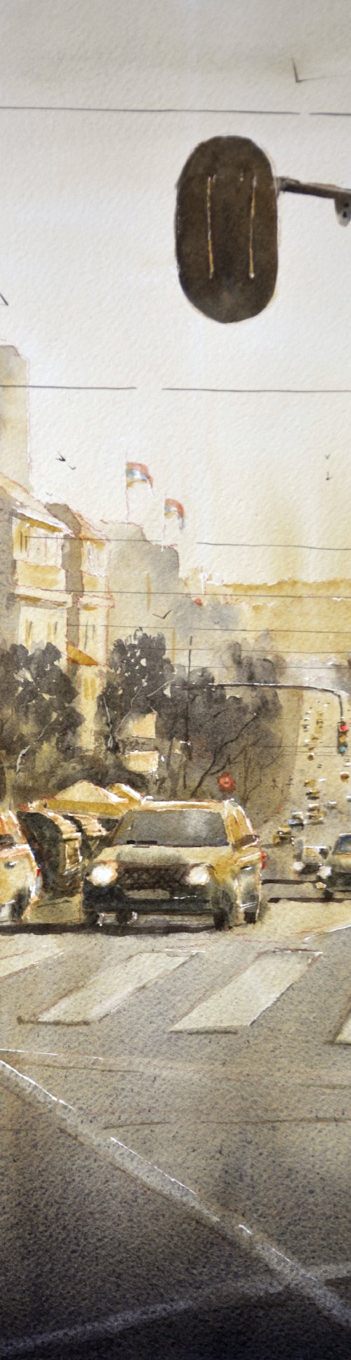 Sunset at Kneza Milosa Beograd 35x54cm 2024 by Nenad Kojić watercolorist