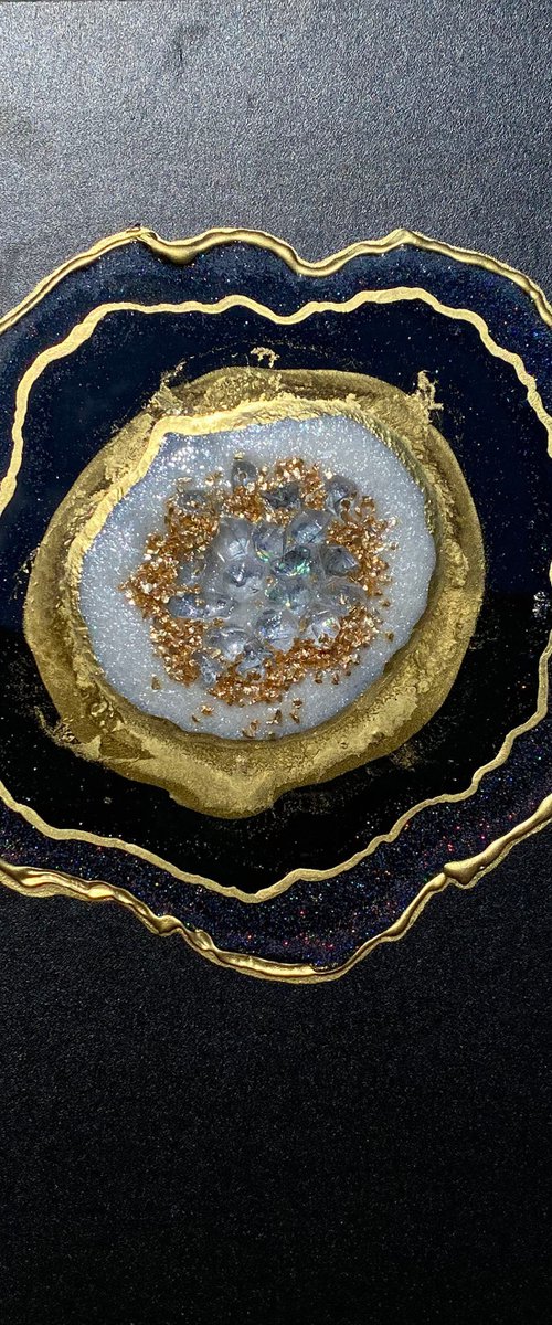 Geode wall art, Gold, White, Black by Alexandra Dobreikin