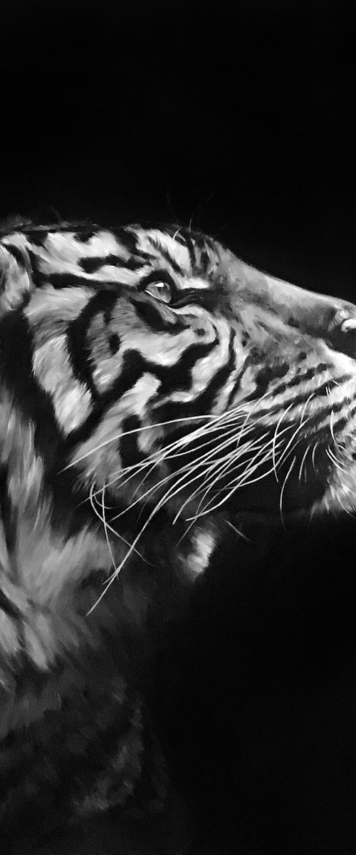 Oil painting with tiger "Courage" 90*90 cm by Irina Ivlieva