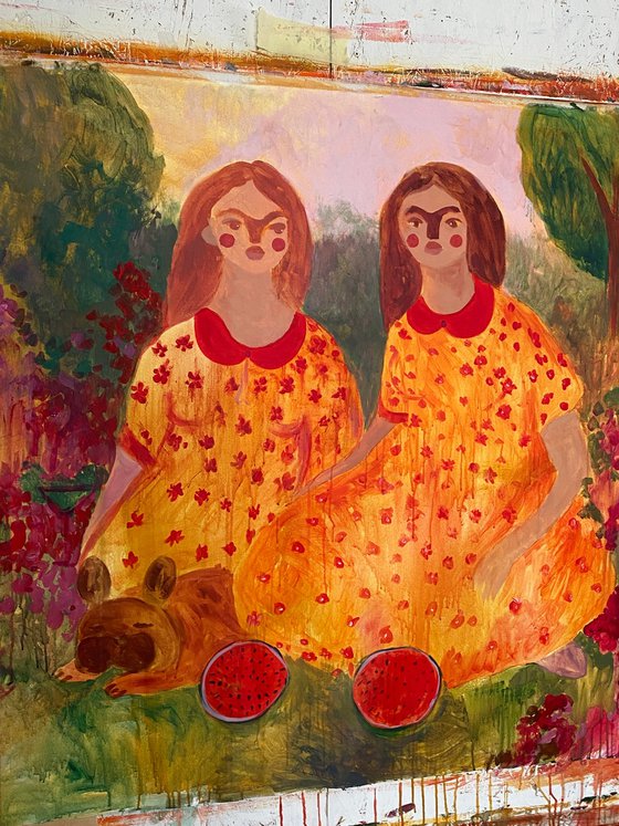 Sisters at a Picnic in the Garden