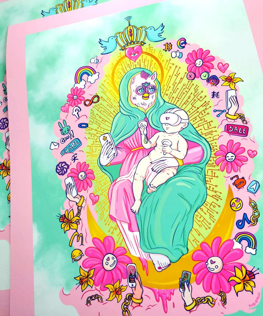 Mother Data Virgin Mary Furby AR interactive art HAND FINISHED by Marta Zubieta