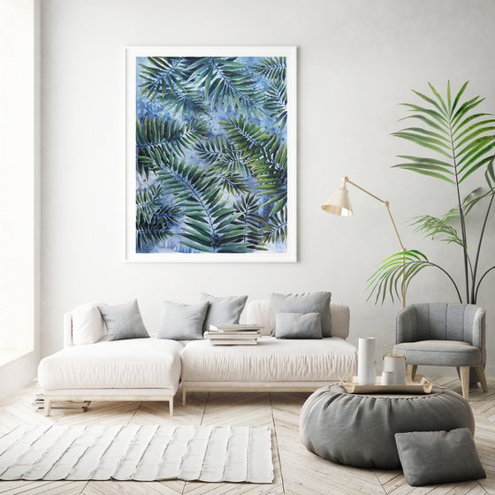 Tropical Leaves On Blue