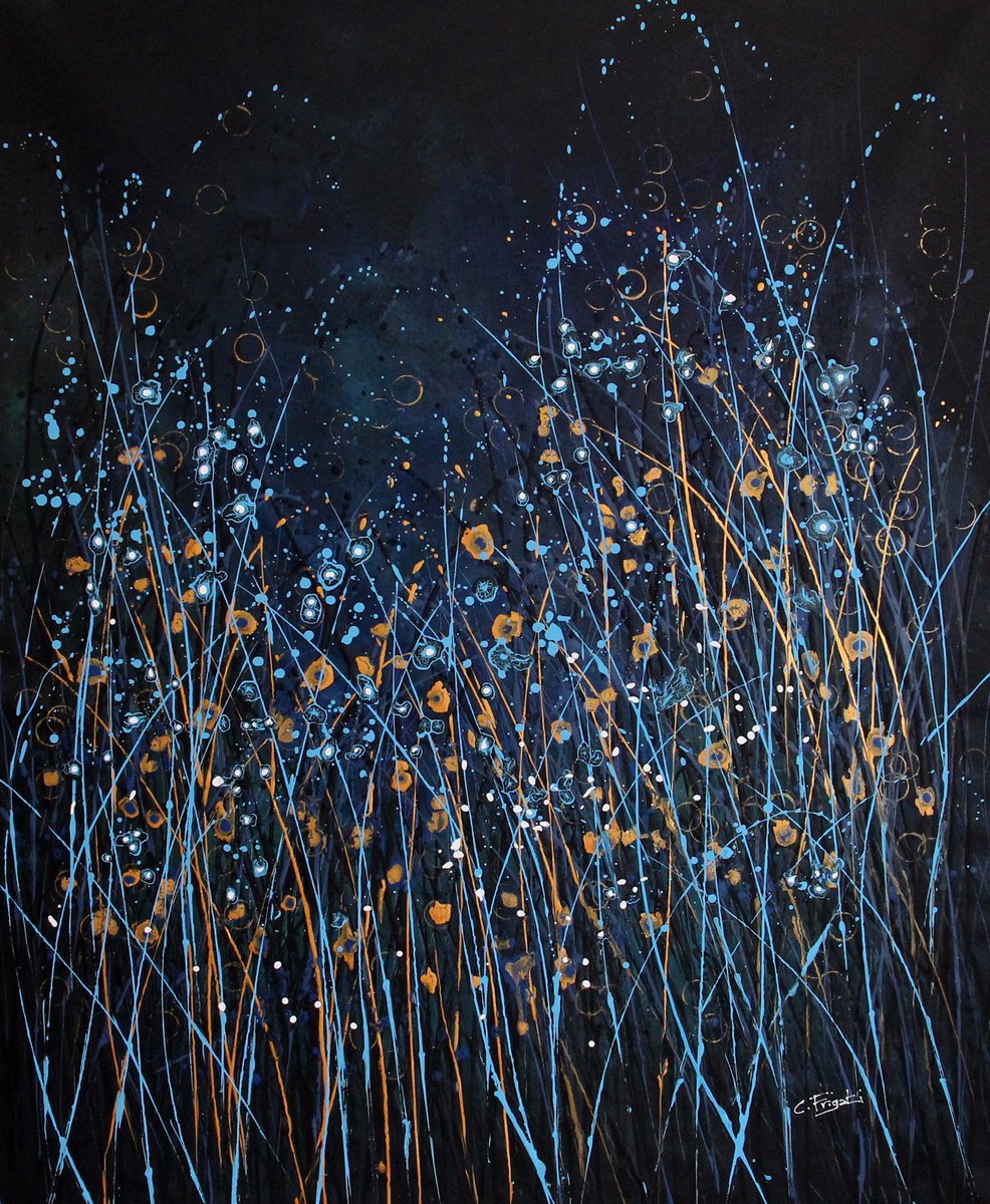 Notturno Regale #10 - Extra Large original abstract floral landscape by Cecilia Frigati