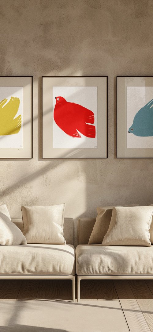 3 BIRDS IN PRIMARY COLOURS by Emma Evans-Freke