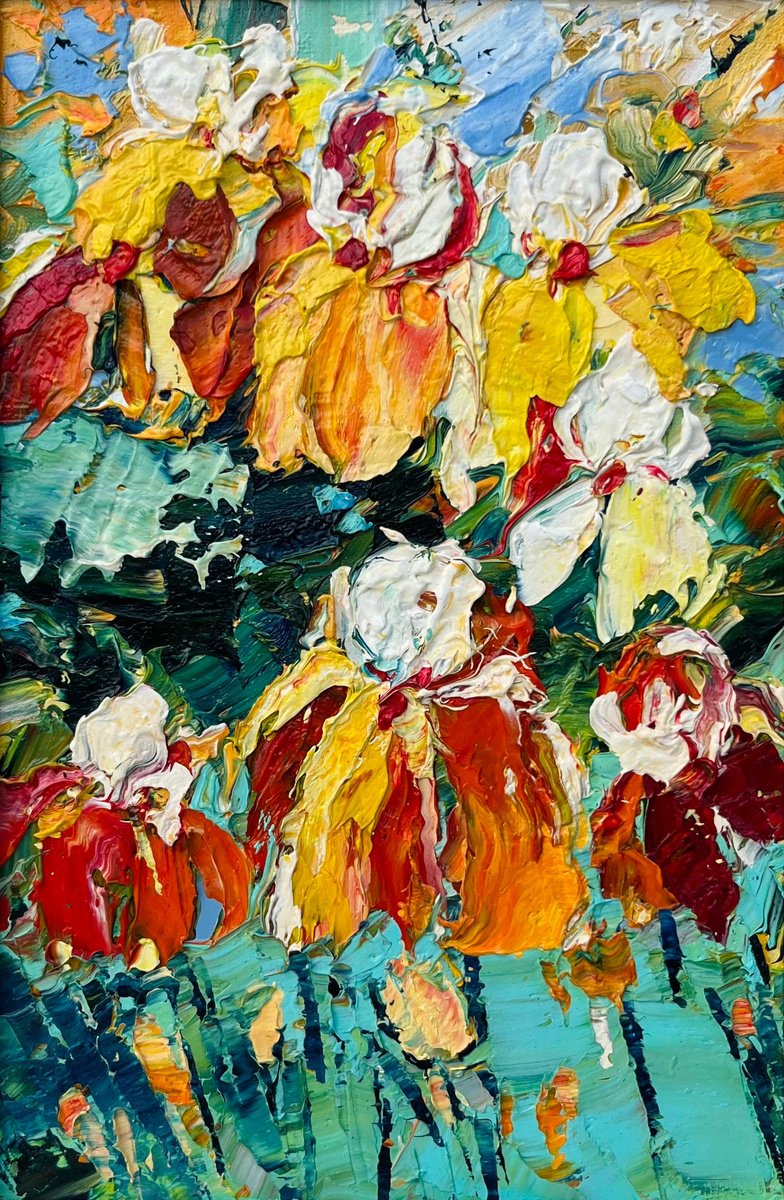 Abstract Botanical Oil Painting By Svitlana Andriichenko, 9 X 13", Flower Guards, Original Artwork