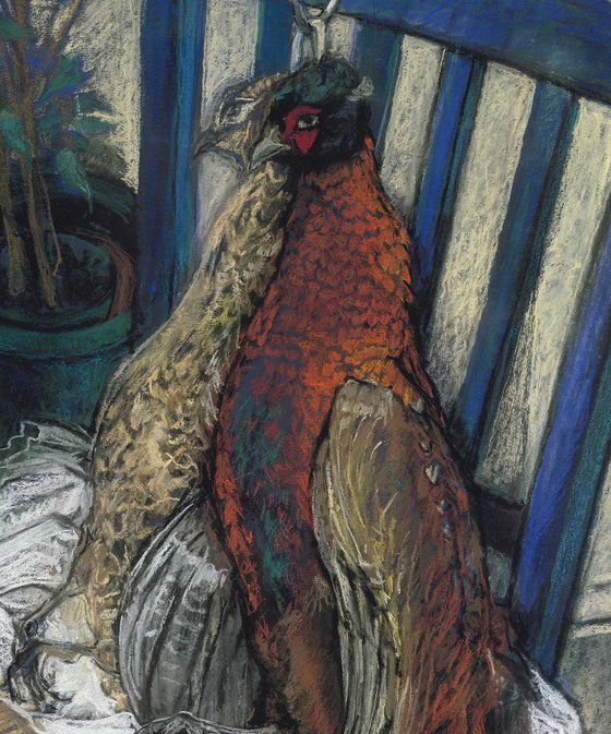 BRACE OF PHEASANTS ON A VAN GOGH CHAIR