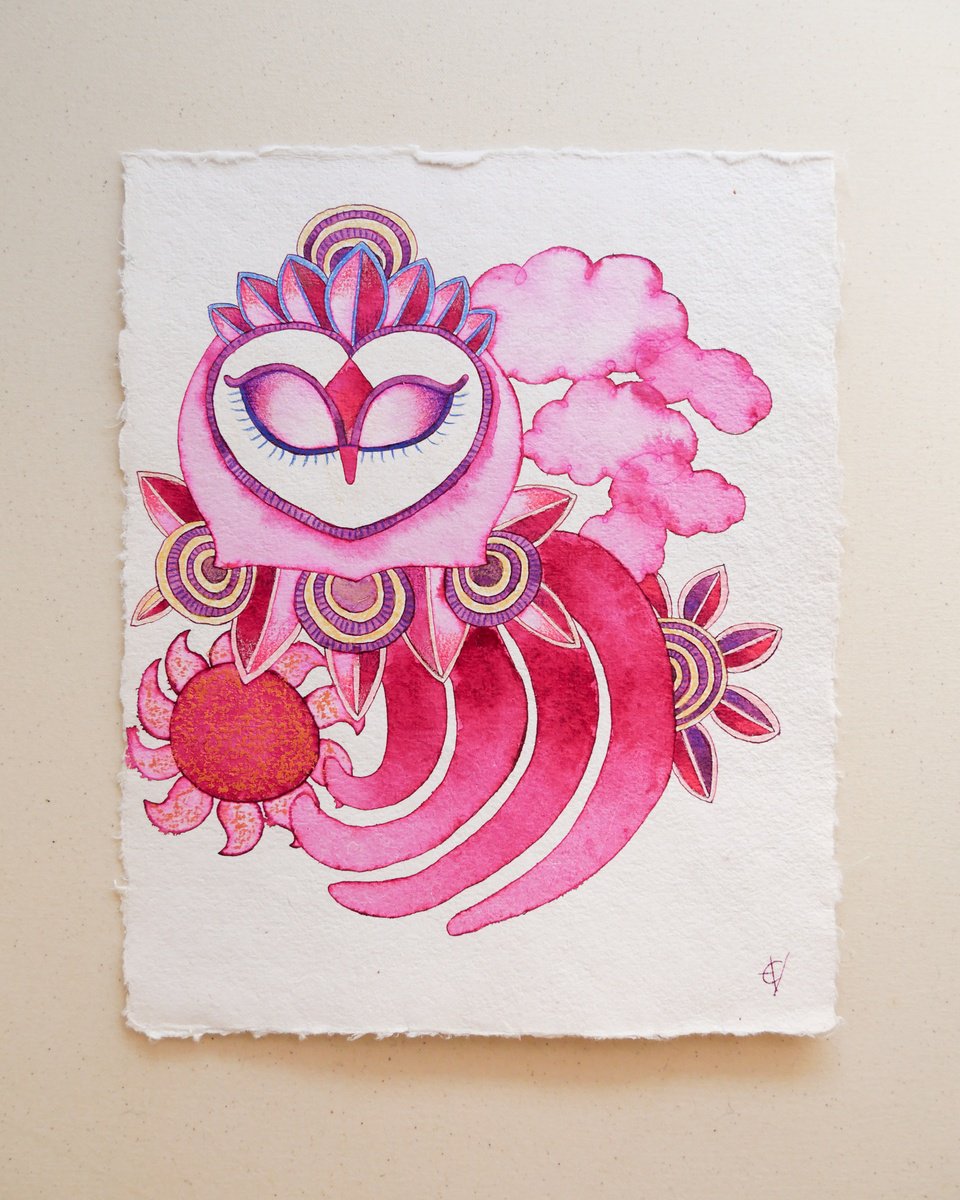 Surrealistic Watercolour , Pink Opera Owl By Eve Devore, 8 X 10, Artwork For Sale On Artfinder