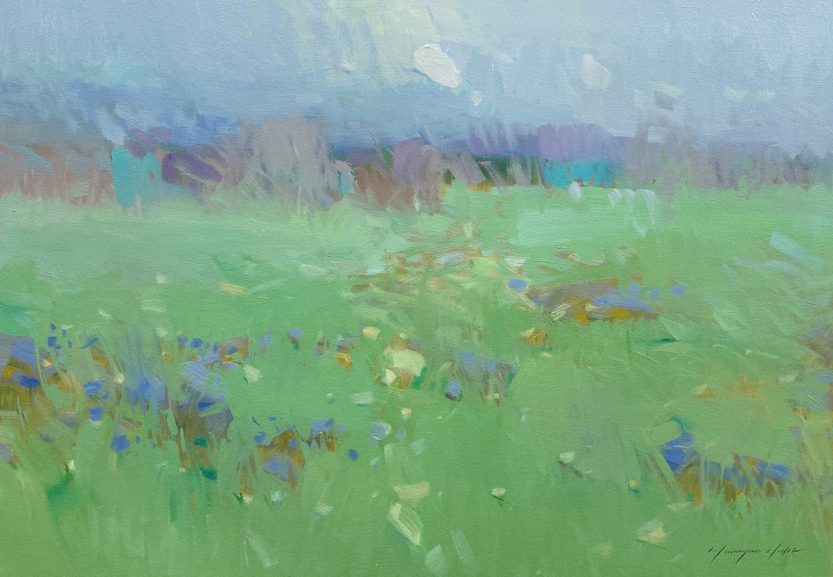 Impressionistic Landscape Oil Painting By Vahe Yeremyan, 31 X 21", Summer Palette, Original Artwork