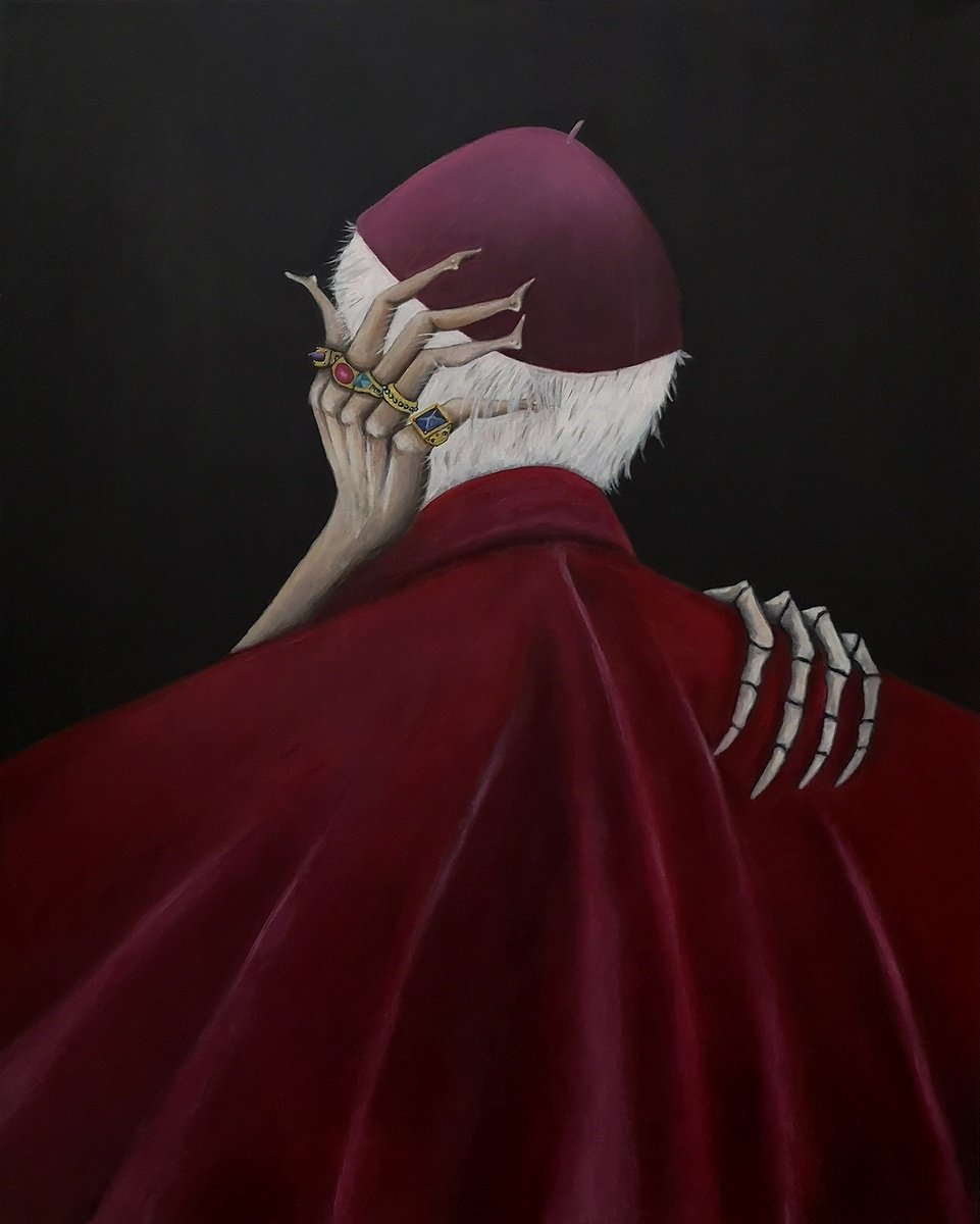 Surrealistic Portrait Acrylic Painting By Luis Lopez, 33 X 41", The Caress, Original Artwork