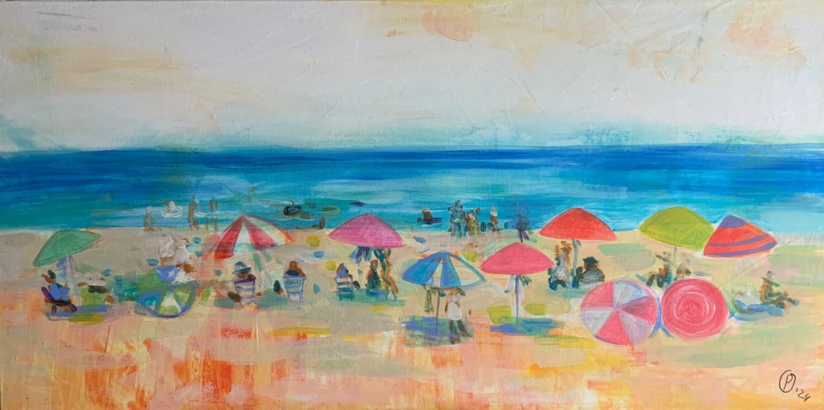 Impressionistic Portrait Acrylic Painting By Olga Pascari, 39 X 20", On The Beach, Original Artwork