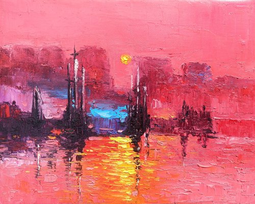 Crimson Dusk on the Waterfront by Narek Qochunc
