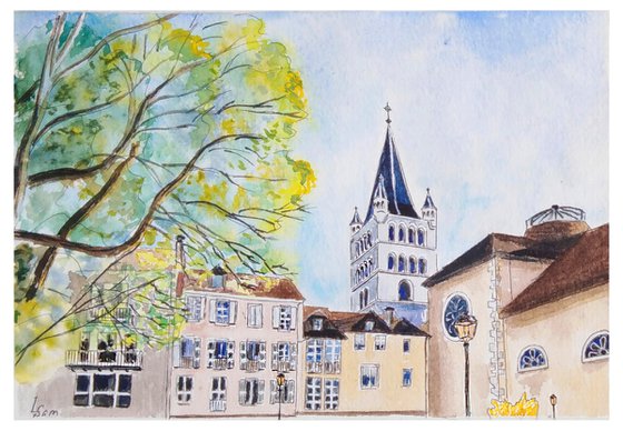 Annecy Canal and Bell Tower