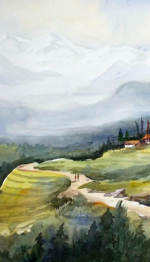 Beauty of Himalayan Landscape - Watercolor Painting by Samiran Sarkar