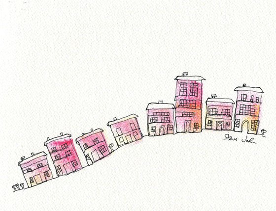 The Pink Houses. Continuous Line drawing.