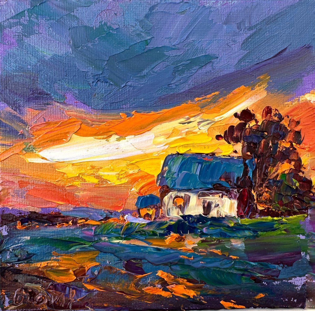 Sunset Over The House By Oksana Fedorova, 6 X 6, Artwork For Sale On Artfinder