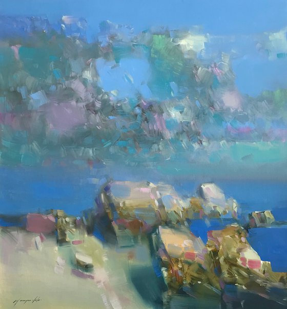 Ocean Side, Original oil painting, Handmade artwork, One of a kind