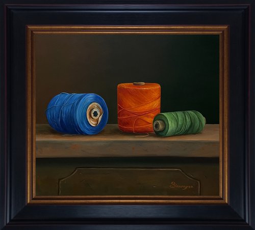Cotton bobbins (34x37cm, oil on canvas, framed) by Gevorg Sinanian