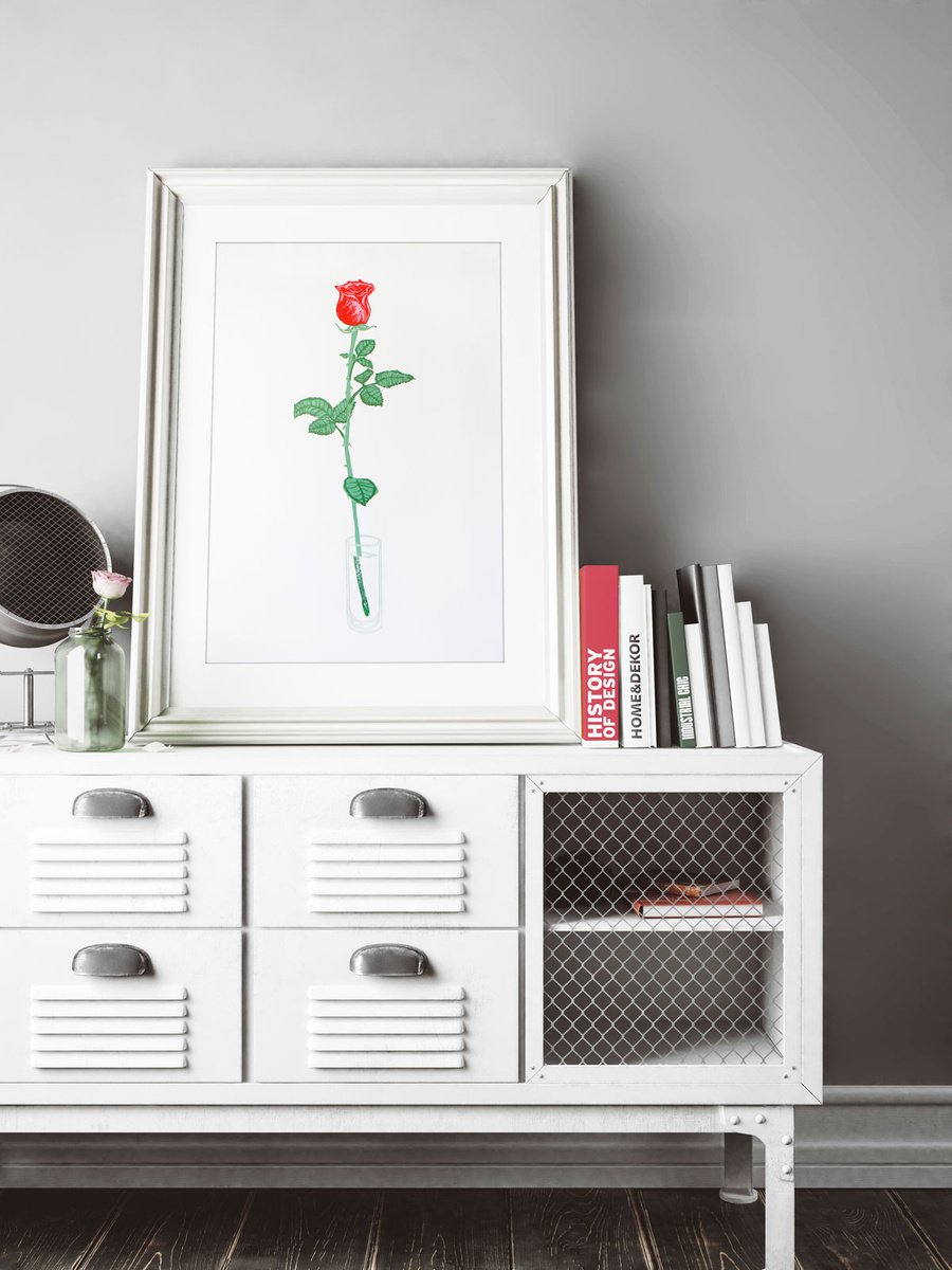 A red, red rose (linocut stem rose) by Carolynne Coulson