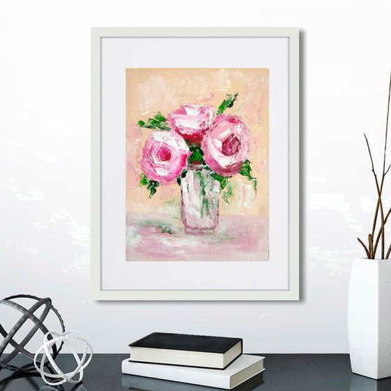 Bouquet roses pink background