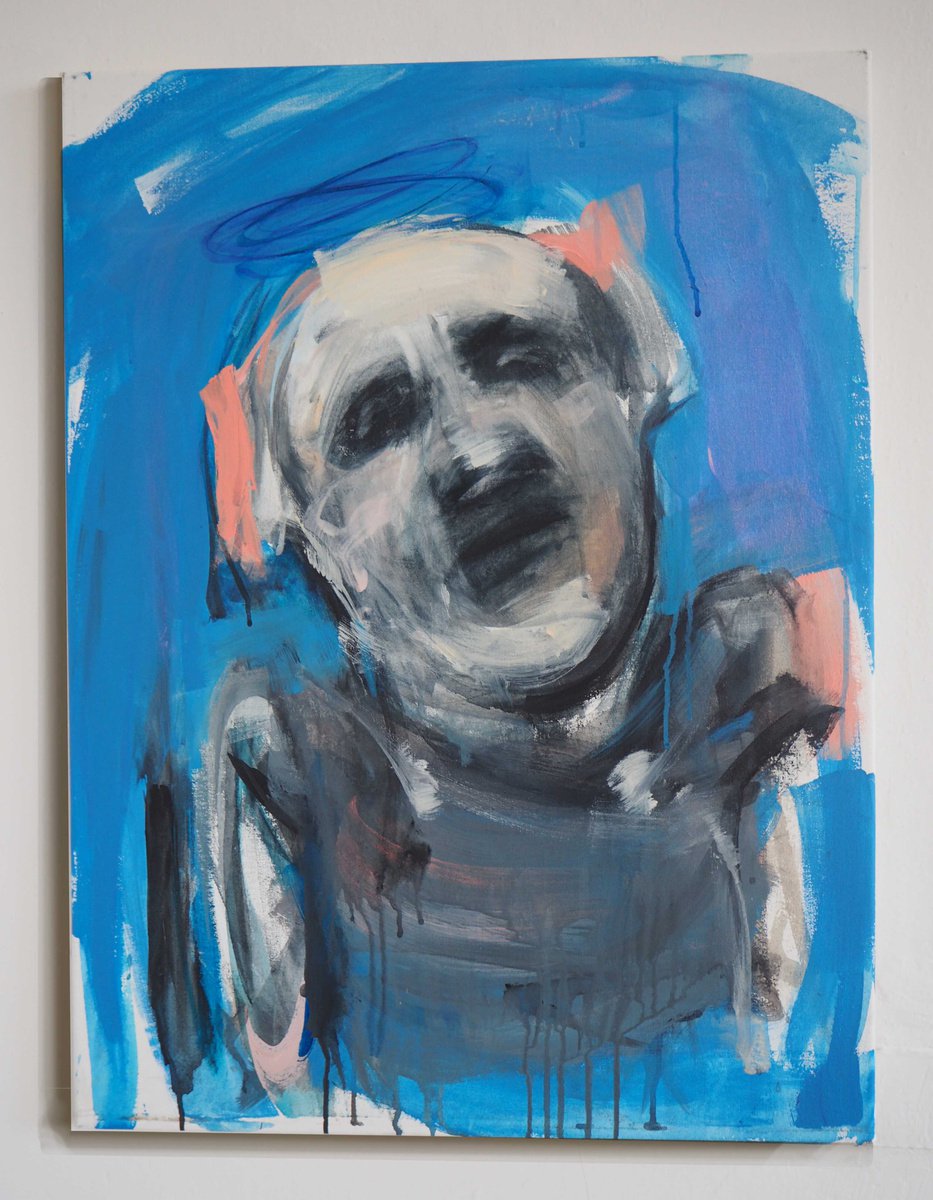 Expressive Portrait Acrylic Painting By Cynthia Gregorova, 24 X 31, Unknown Direction (The Shapes), Original Artwork