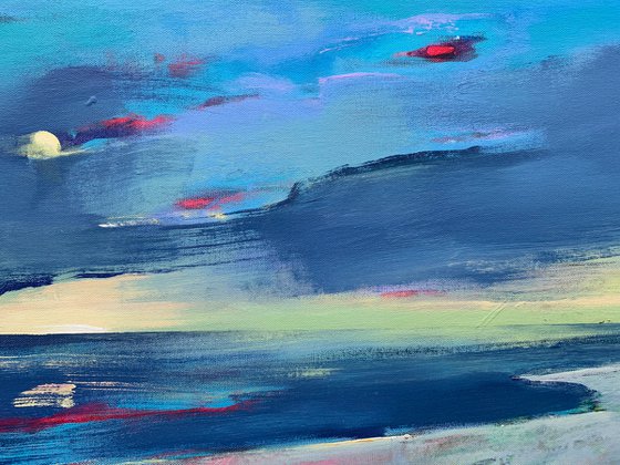 Bright landscape - "Summer blue evening" - Minimalistic seascape - blue sunset - 2022
