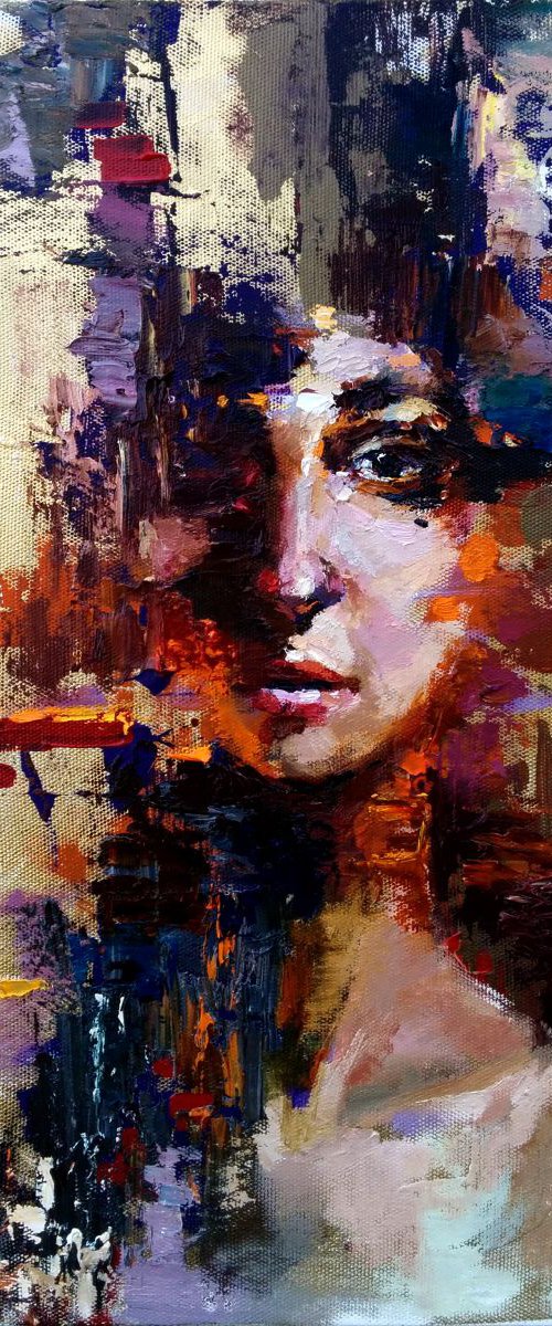 Abstract woman portrait painting, Original oil painting by Anastasiia Valiulina