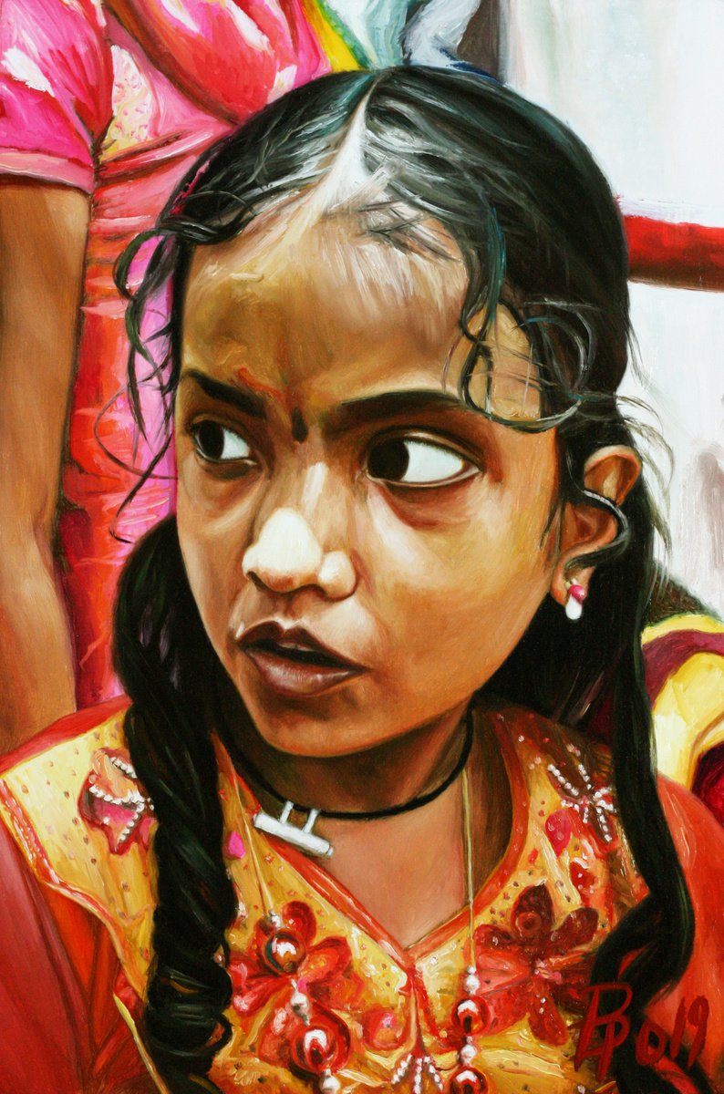 Expressive Portrait Oil Painting By Paolo Borile, 8 X 12", Indian Girl, Original Artwork
