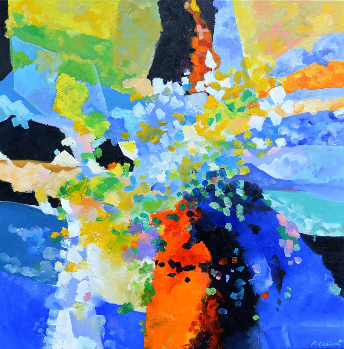 Abstract Oil Painting By Pol Henry Ledent, 28 X 28", Abstract Still Life, Original Artwork