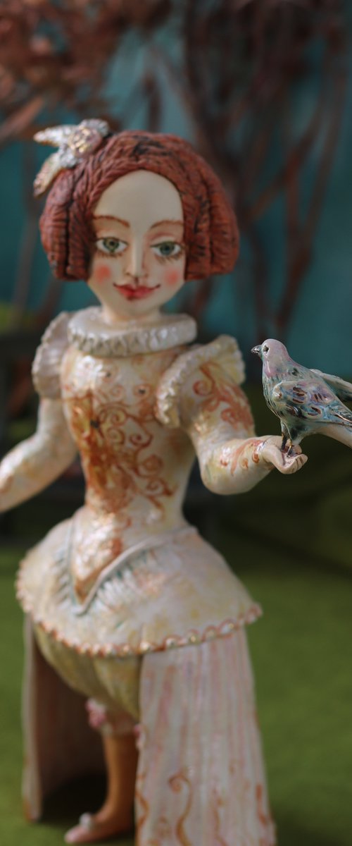 Adventures in the Magic Garden. Girl with a bird. by Elya Yalonetski