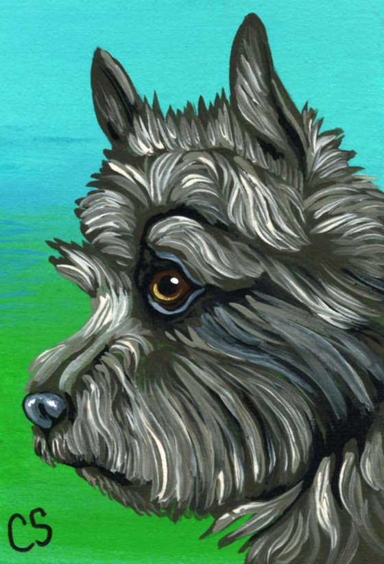 ACEO ATC Original Painting Cairn Terrier Pet Dog Art-Carla Smale