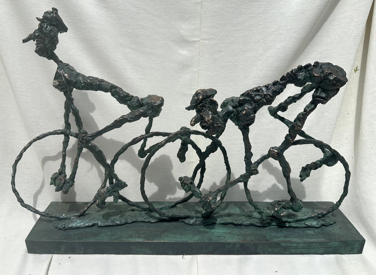 Surrealistic Portrait Bronze Sculpture By Toth Erno, 24 X 18", Crazy Cyclists 2, Original Artwork