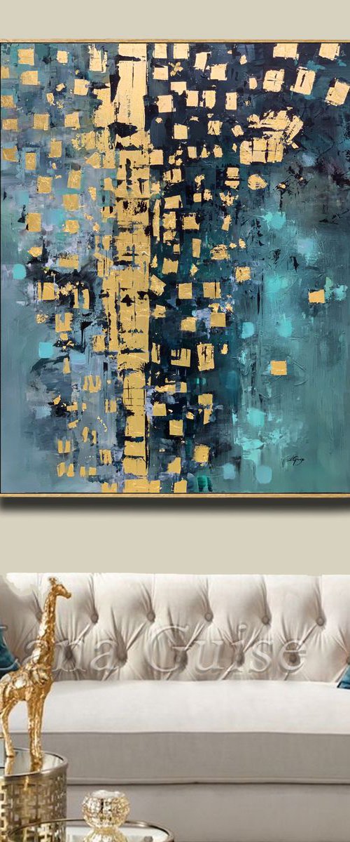 Getting Closer - Abstract Painting 40" Large Canvas, Gold Leaf, Minimalist Painting by Lana Guise