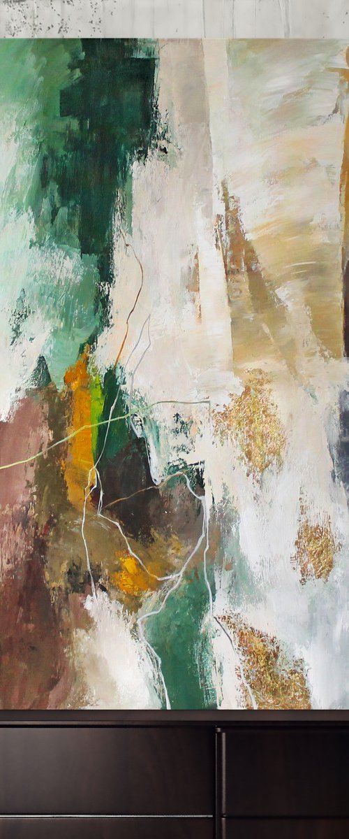 "Green Glory 2" Green brown abstract art by Yana Sagan
