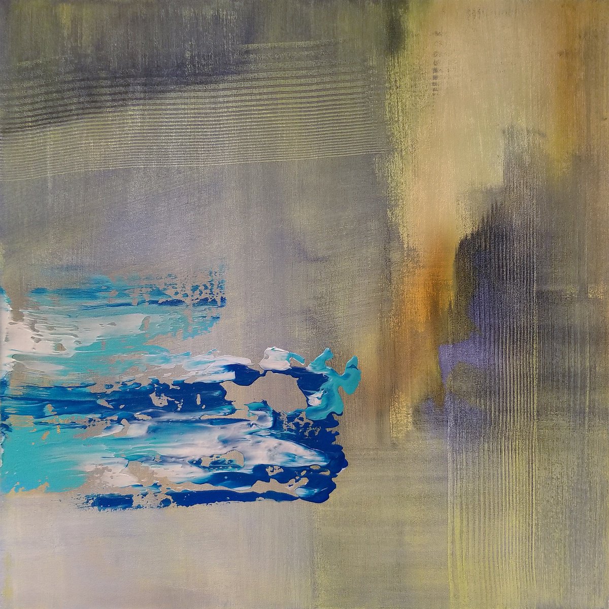 Organic Landscape Acrylic Painting By Chris Carbone, 24 X 24, Blue Angel (Icarus), Original Artwork