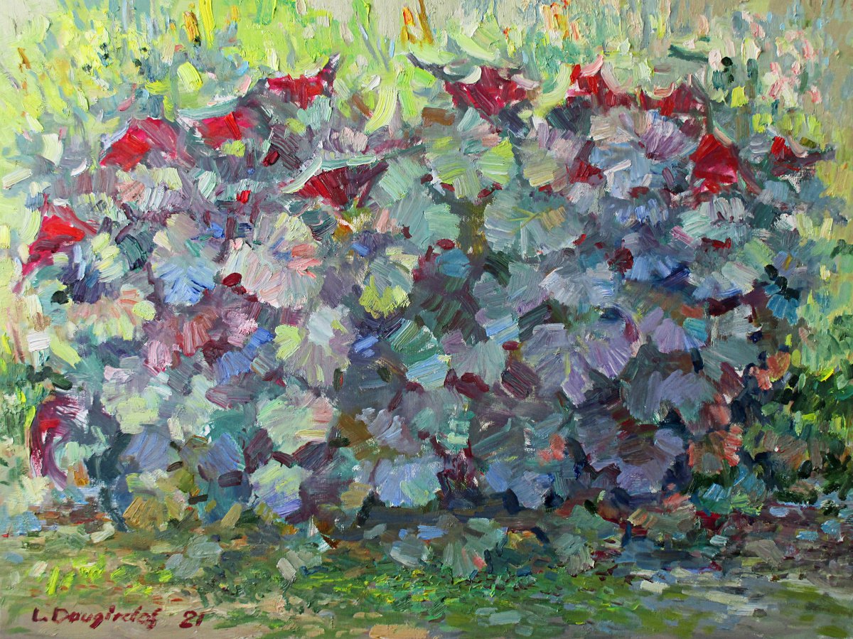 Impressionistic Botanical Oil Painting By Liudvikas Daugirdas, 31 X 24", Floristic Fantasy, Original Artwork