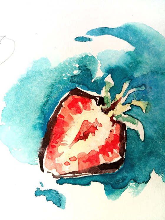 Watercolor sketch "Bowl with strawberries" - series "Artist's Diary "