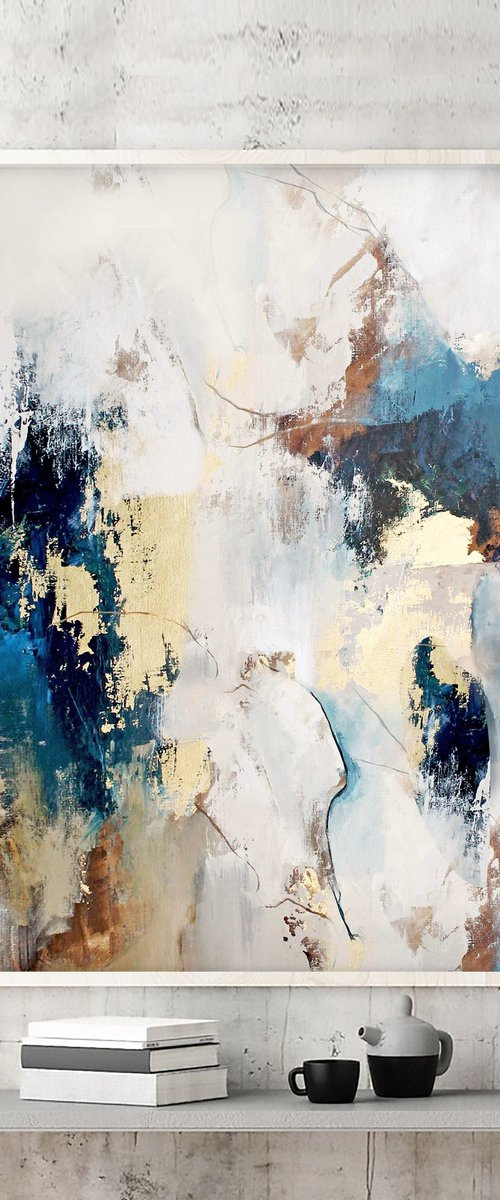 "Flow 2" Blue gold abstract acrylic art by Yana Sagan